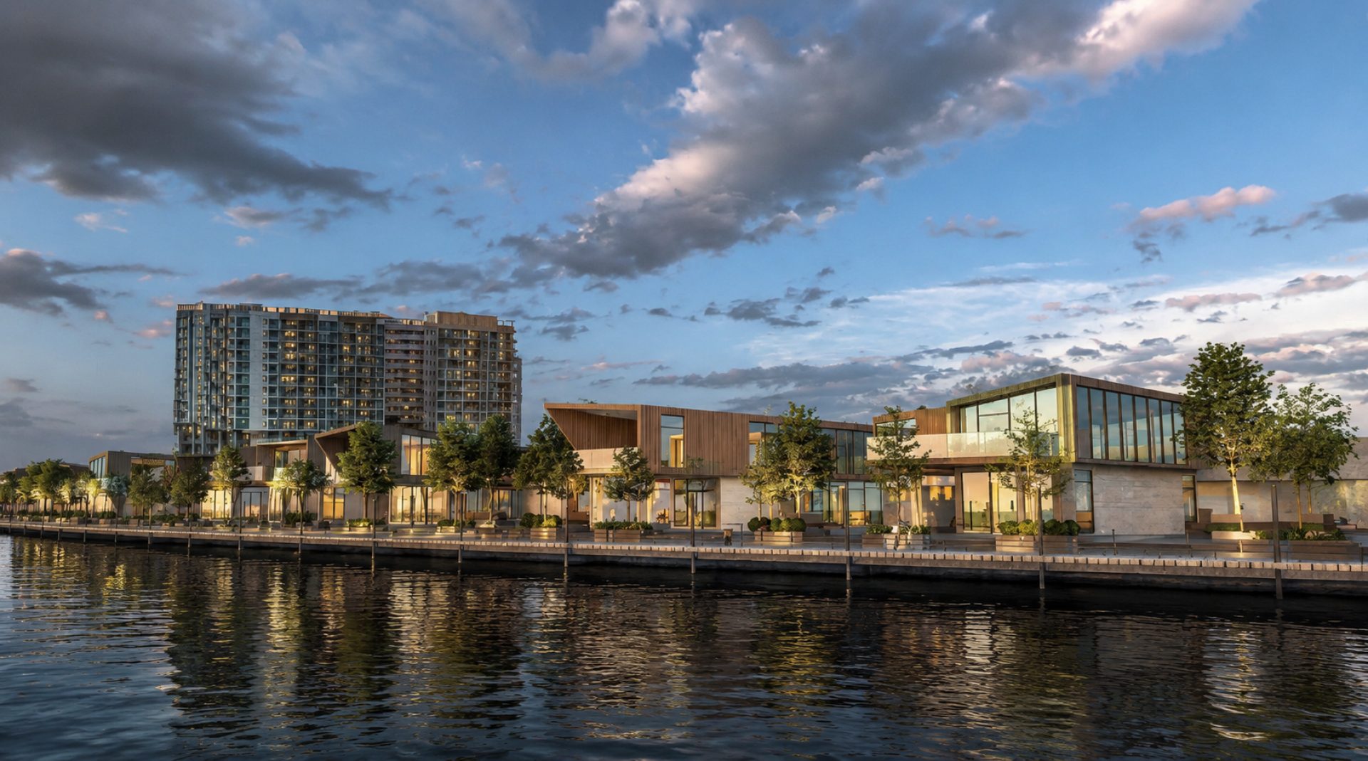Glasshouse style retail outlets by the water at PD Waterfront, Port Dickson